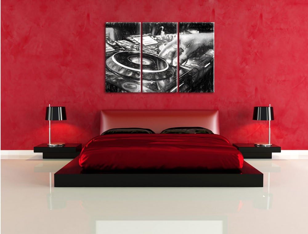 Pixxprint DJ Plattenteller Cool Music als Leinwandbild | Grösse: 3 Teilig (120x80) | Wandbild| Kunst