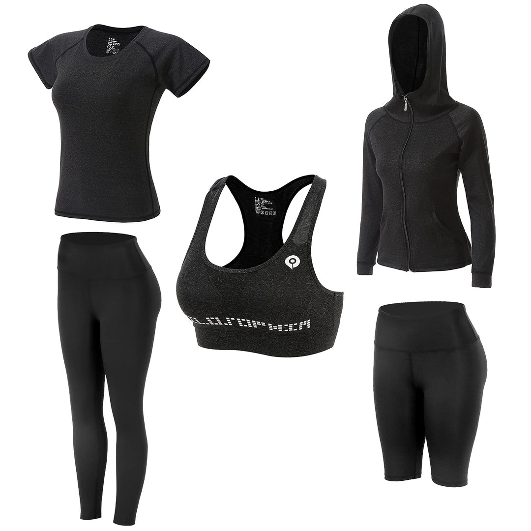 JULY'S SONG Yoga Kleidung Anzug 5er-Set Trainingsanzug Laufbekleidung Gym Fitness Kleidung XL Grau U