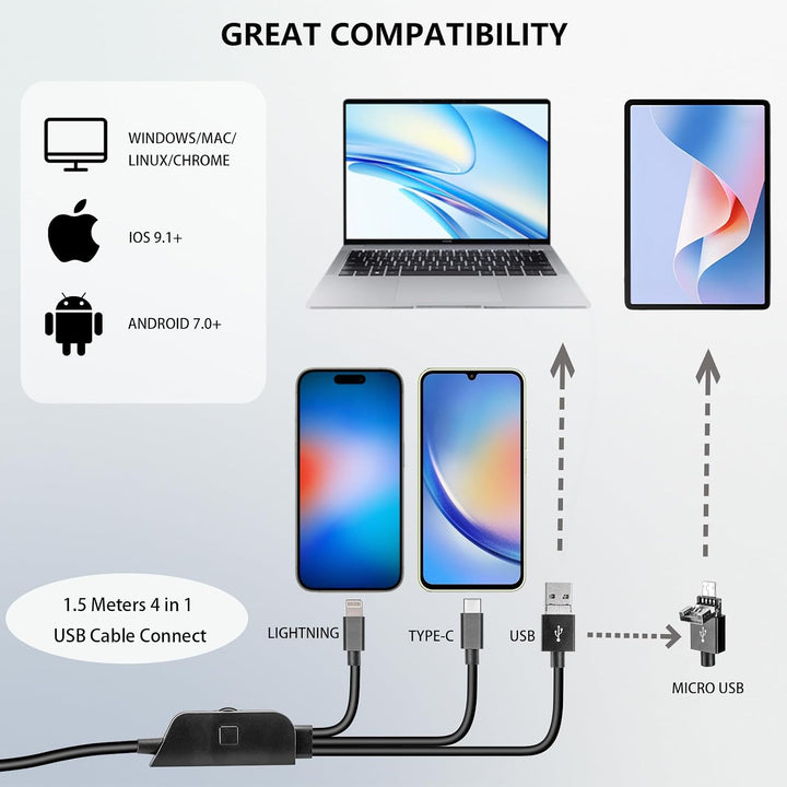 1080P Handheld Digital Mikroskop, Tragbares USB-Mikroskop mit 50-1000X Vergrösserung und Verstellbar
