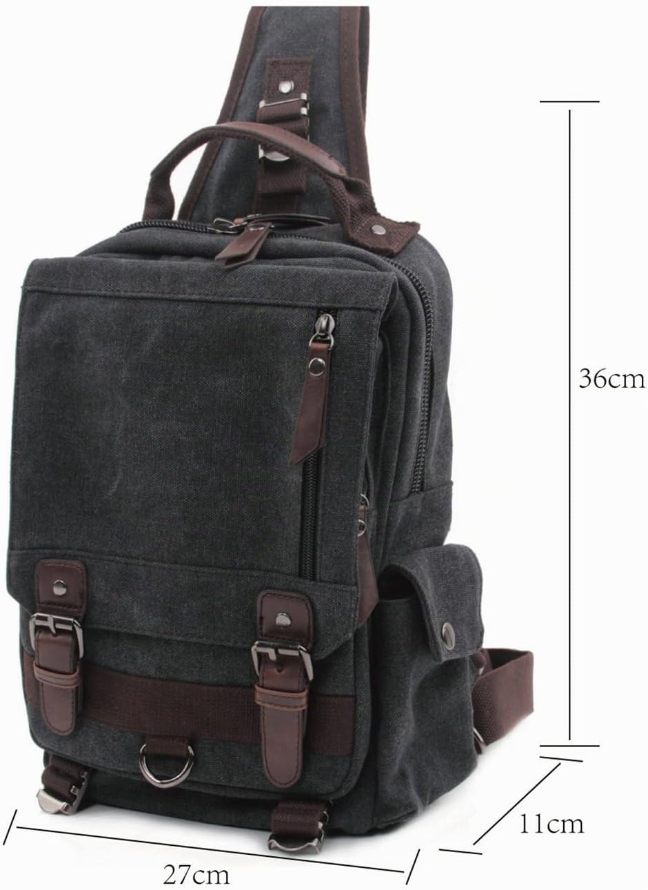 Canvas Brustbeutel, Casual Umhängetasche Herren Daypack Handtasche Sling Backpack für Schule, Outdoo