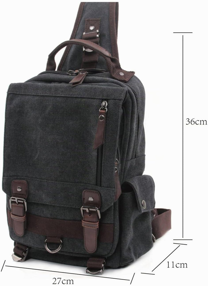 Canvas Brustbeutel, Casual Umhängetasche Herren Daypack Handtasche Sling Backpack für Schule, Outdoo