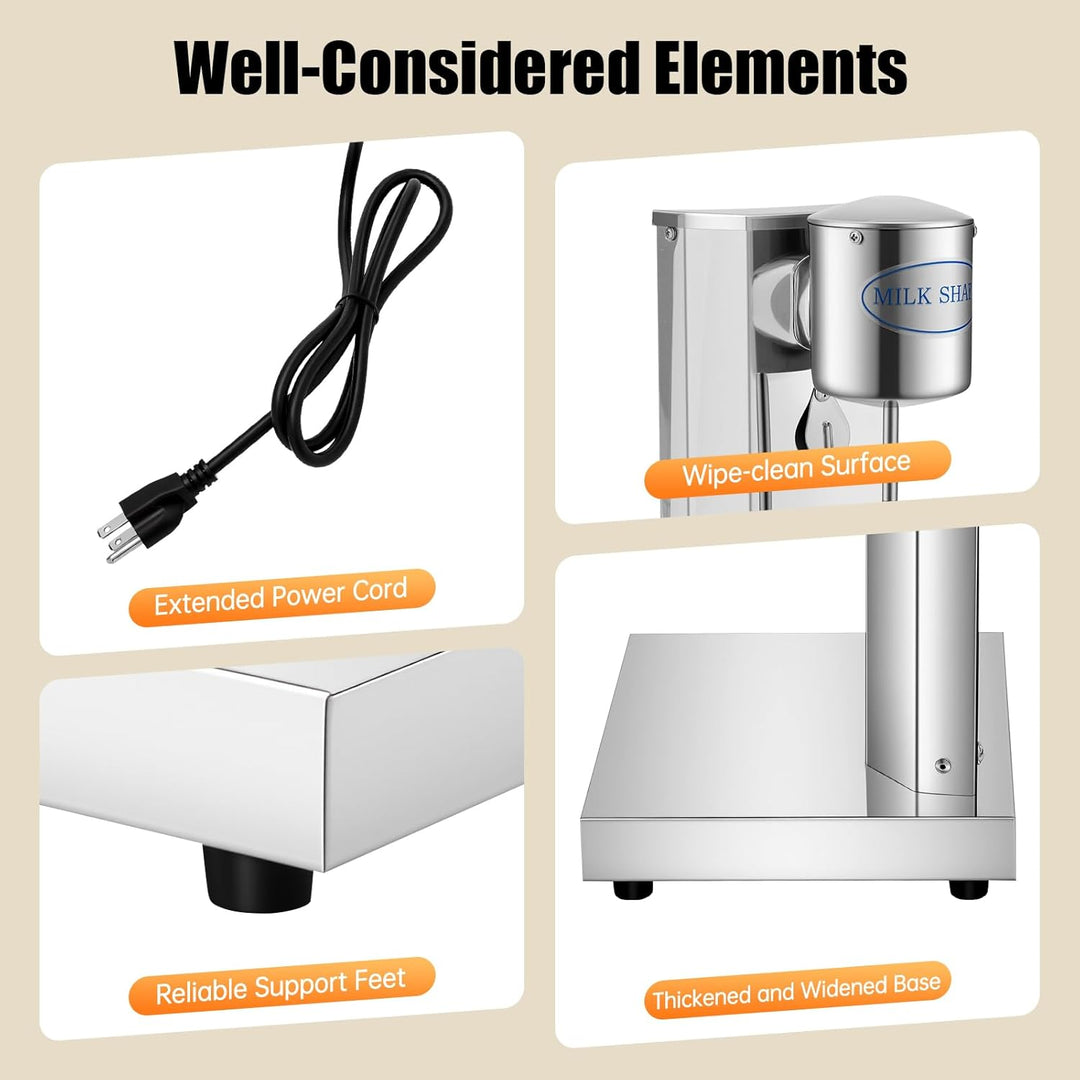 Milchshaker Mixer, 180W 2 Gang Elektrisch Milchshakemaschine, Standmixer 650ML Becher Shaker elektri