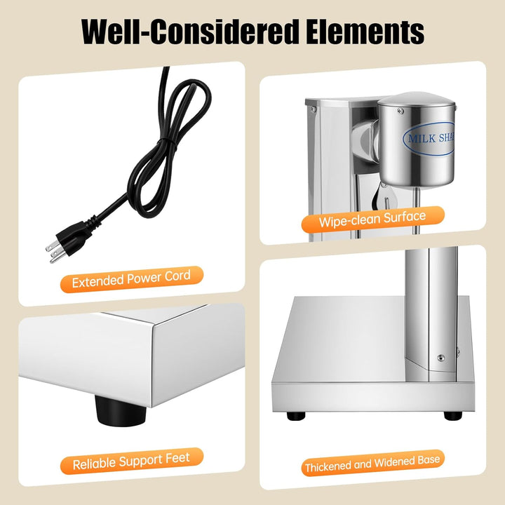 Milchshaker Mixer, 180W 2 Gang Elektrisch Milchshakemaschine, Standmixer 650ML Becher Shaker elektri