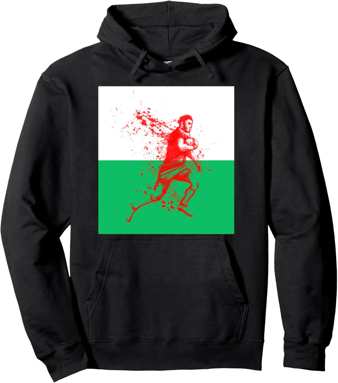 Rugby-Spieler Splash Art On Flag Of Wales - Welsh Rugby Fans Pullover Hoodie