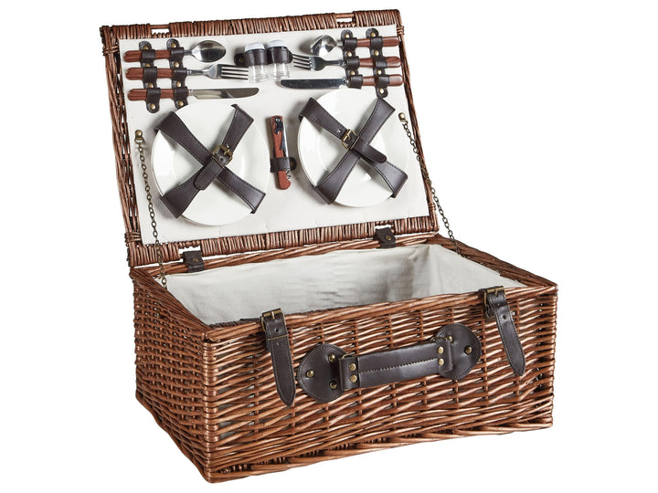 Picknickkorb 4 Personen Weide braun Kühltasche Teller Besteck Weingläser Pruneau