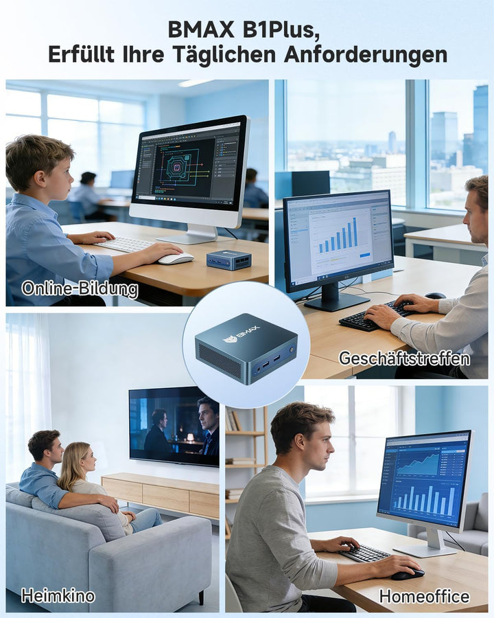 BMAX Mini PC Intel Celeron J3355 mit Win 11 Home, 6GB LPDDR3 + 128GB eMMC Mini Desktop Computer Micr