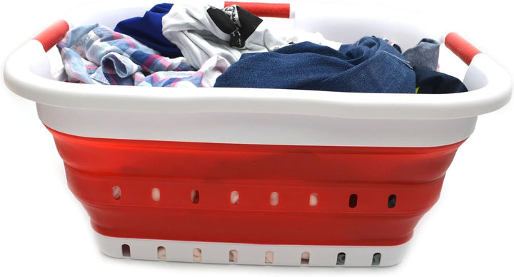 SAMMART 41L Collapsible 3 Handled Plastic Laundry Basket - Foldable Pop Up Storage Basket/Organizer