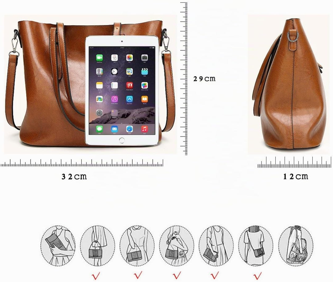 Coolives Damen Tote Shopper Tasche Schultertasche mit Schultergurt Umhängetasche Handtasche aus PU-L