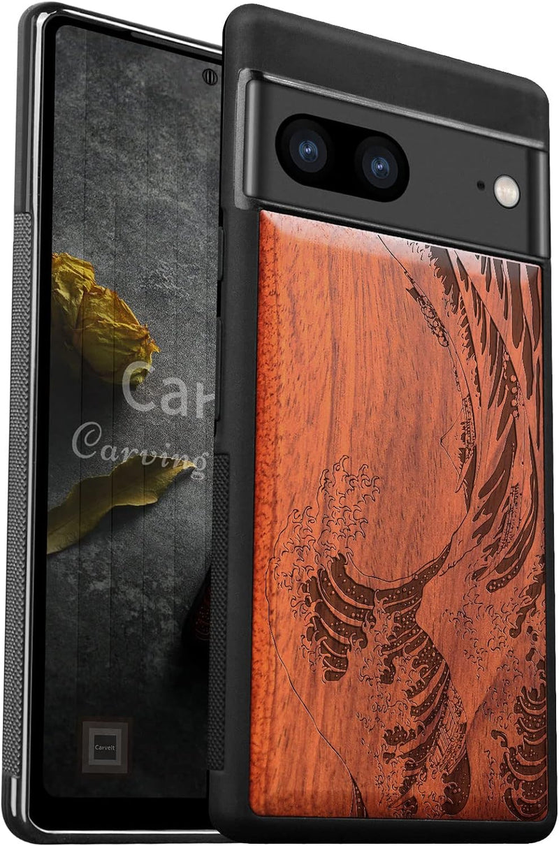 Carveit Handyhülle für Google Pixel 7 Case [Holz und TPU Silikon Hybrid hülle] Stossfeste Stossstang