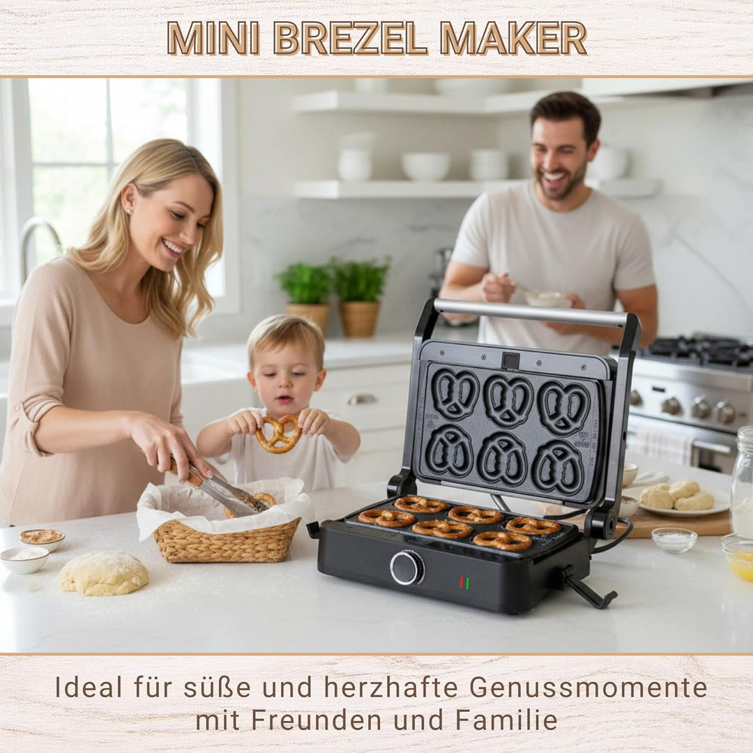 Syntrox Mini Brezel Kombigerät Multifunktionsmaker mit Wechselplatten, Kontaktgrill Edelstahl, Multi