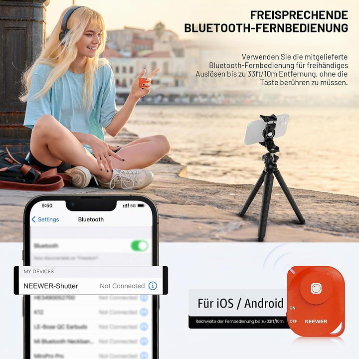 NEEWER Handy Stativ Mini Tripod Flexible mit Fernbedienung, Halterung Smartphone Vlog Selfie Stock,
