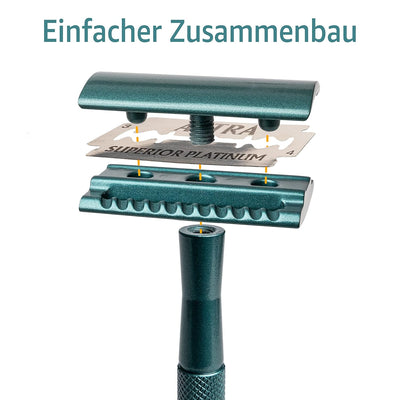 ANYMALE® Plastikfreier Rasierhobel Azure Edition - Set mit Ständer und 5 ASTRA Klingen - Nassrasiere