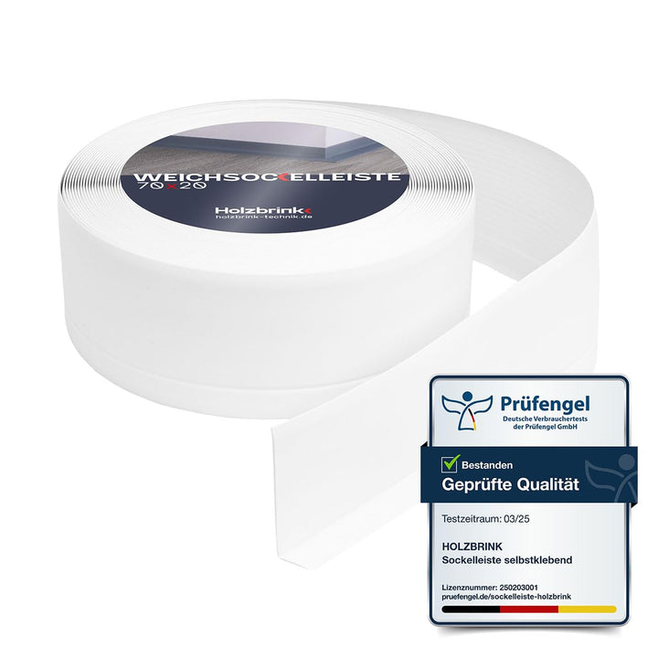 HOLZBRINK Weichsockelleiste PVC 70x20mm, 25 m | Winkelleiste ohne Klebestreifen für Kantenschutz Wan