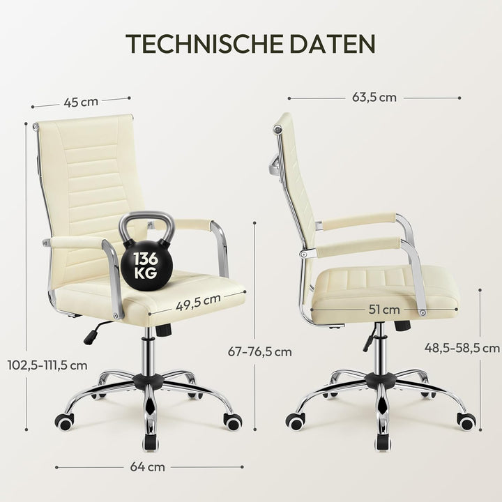 Yaheetech Bürostuhl ergonomischer Schreibtischstuhl mit Armlehnen, Chefsessel Computerstuhl hoher Rü