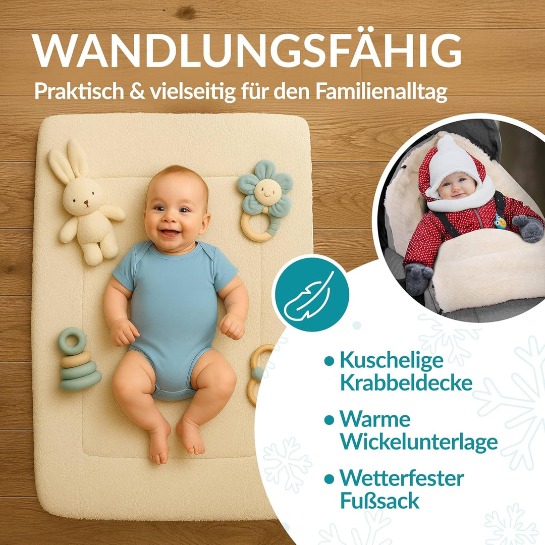 MONZANA® Baby Fusssack für Kinderwagen mit Handwärmer Winter Reflektoren Reissverschluss Tasche Wasc