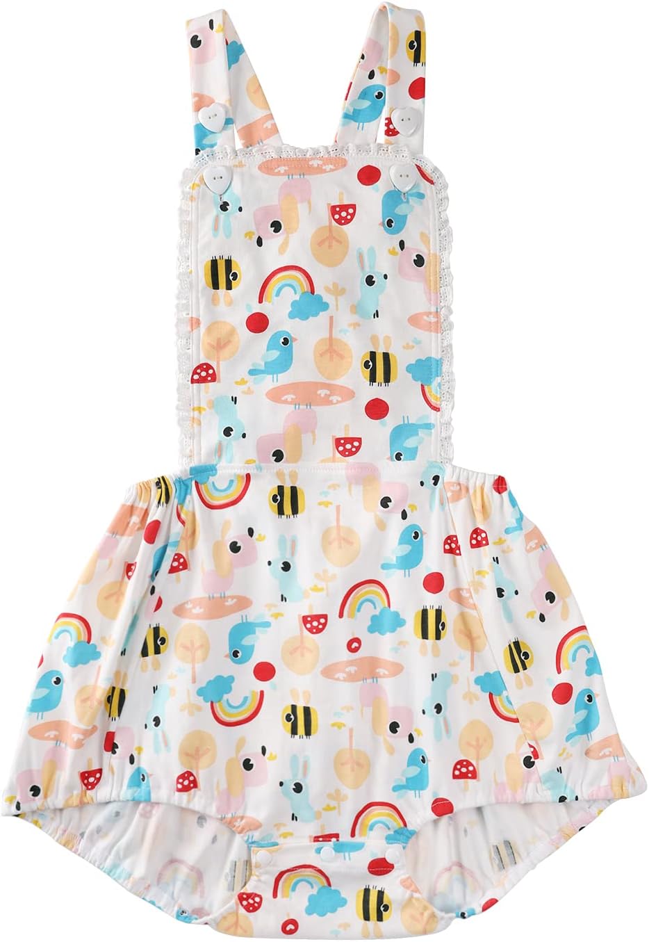 CutiePlusU Baumwolle Knopf-Schritt Damen-Overalls Bodysuit Pyjamas - Vollflächig bedruckter Strample