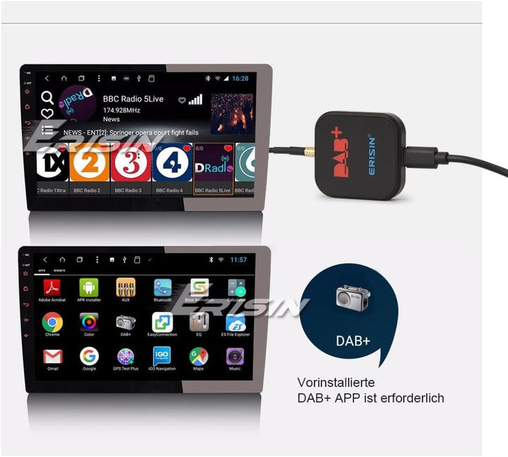 Erisin DAB Plus Radio Adapter Digital Radio Tuner Box mit MCX Antenne Verstärker DAB Antenne für And