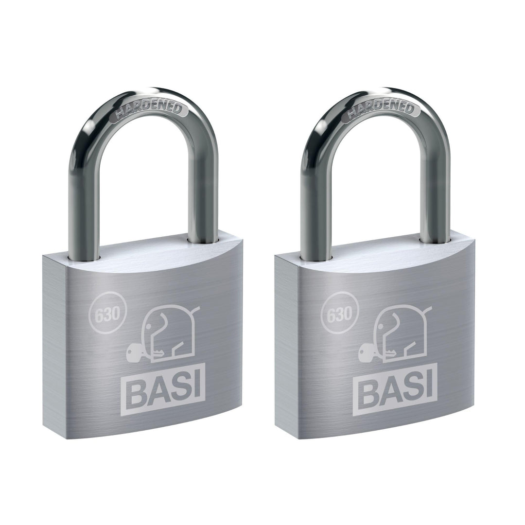 BASI | Vorhangschloss 2er Set | 50 mm | verschiedenschliessend | massives Aluminium-Gehäuse | gehärt