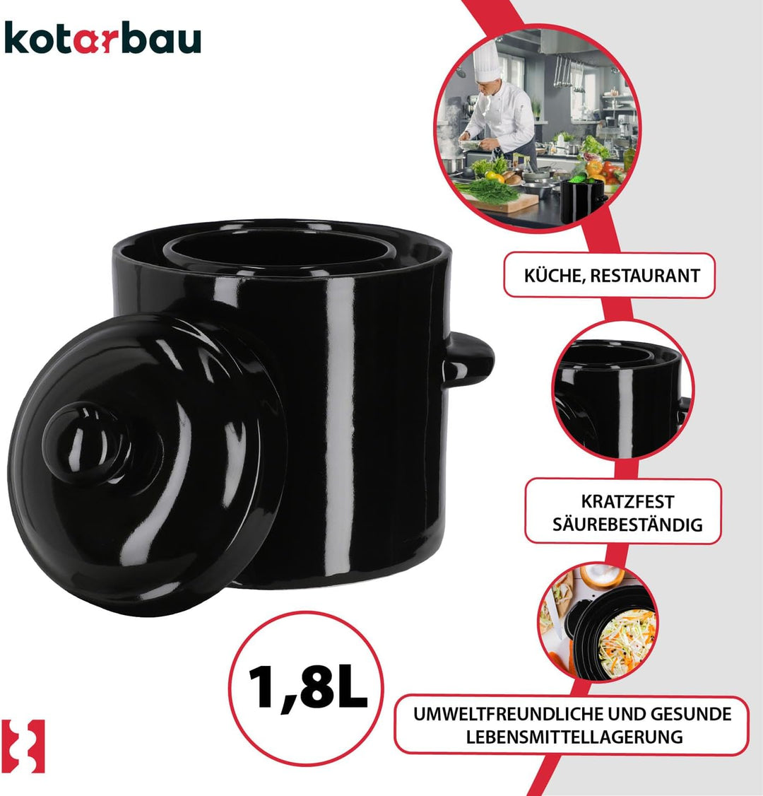 KOTARBAU® Gärtopf Steinzeugtopf Steingut 1,8 l Kimchi Behälter Rumtopf Tontopf Sauerkrauttopf Tontop