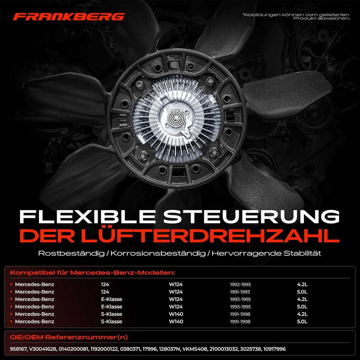 Frankberg Lüfterkupplung Kühlerlüfter Kompatibel mit 124 Stufenheck W124 400E 4.2 500E 4.2L 5.0L 199