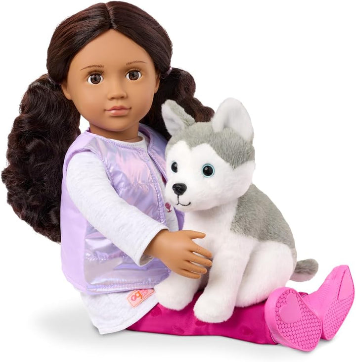 Our Generation - Estella - 46 cm-Puppe & Haustier Welpen Set - Lebensechte dunkelbraune Augen und ge