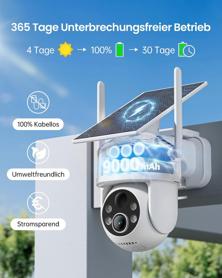 CZEview 4K 8MP UHD Überwachungskamera Aussen Akku Solar, 100% Kabellos | Bewegungsverfolgung, Automa