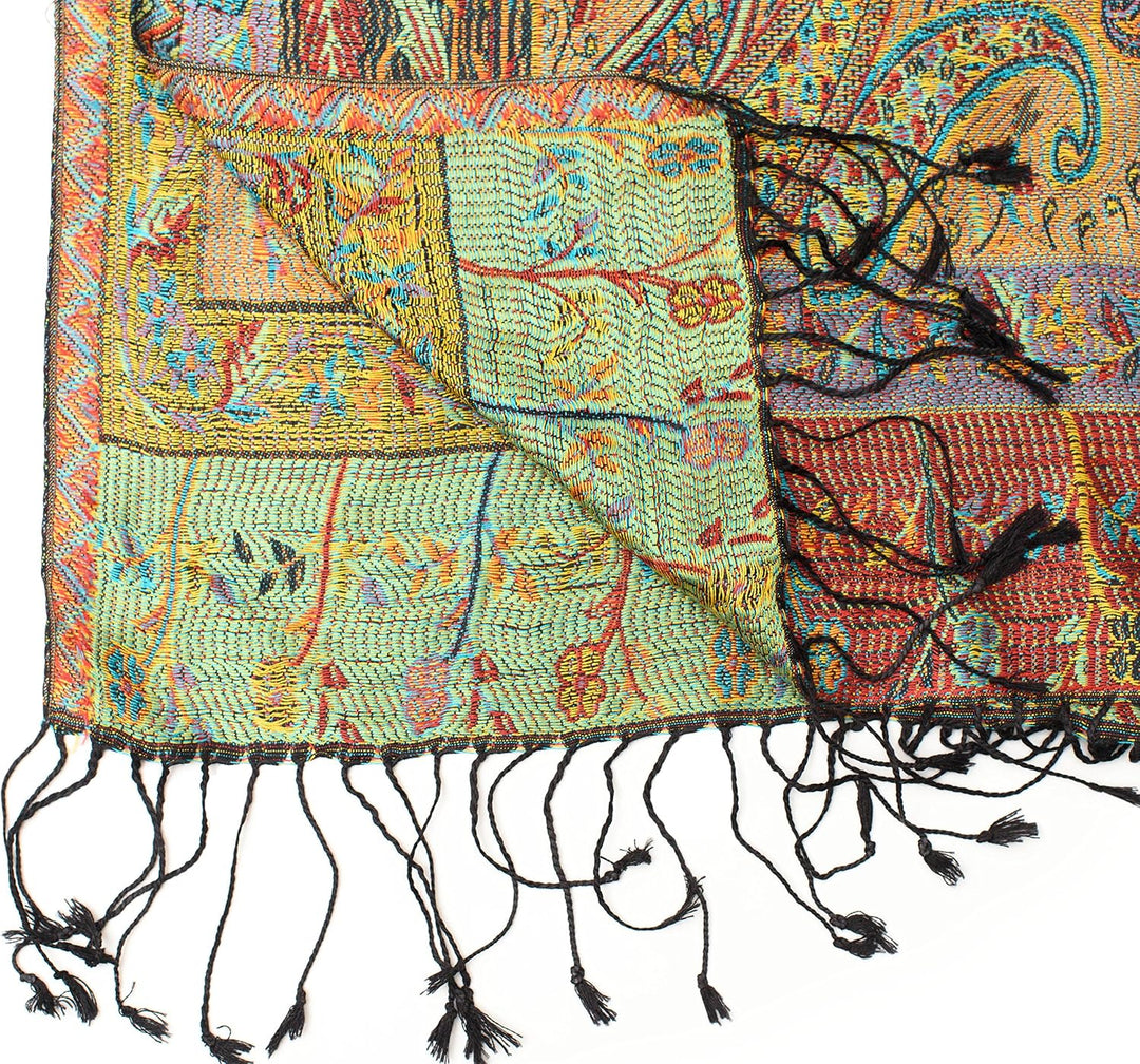 ufash Pashmina 100% Seidenschal aus Indien für Damen &amp; Herren, Paisley Muster, 160 x 35 cm - Schal a