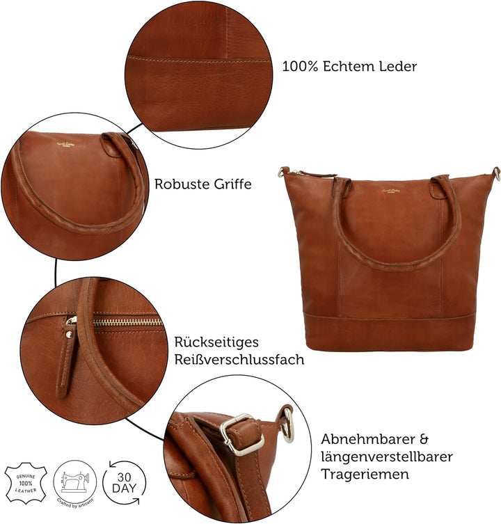 Gusti Shopper Leder - Mia Handtasche Damen Arbeitstasche Braun, Braun