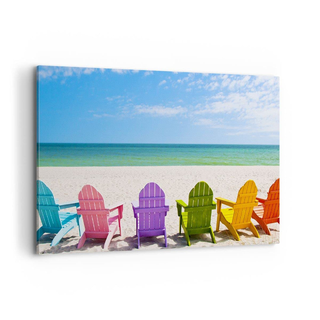 Bilder auf Leinwand 100x70cm Leinwandbild Sunbed ufer florida Sommer Gross Wanddeko Bild Schlafzimme