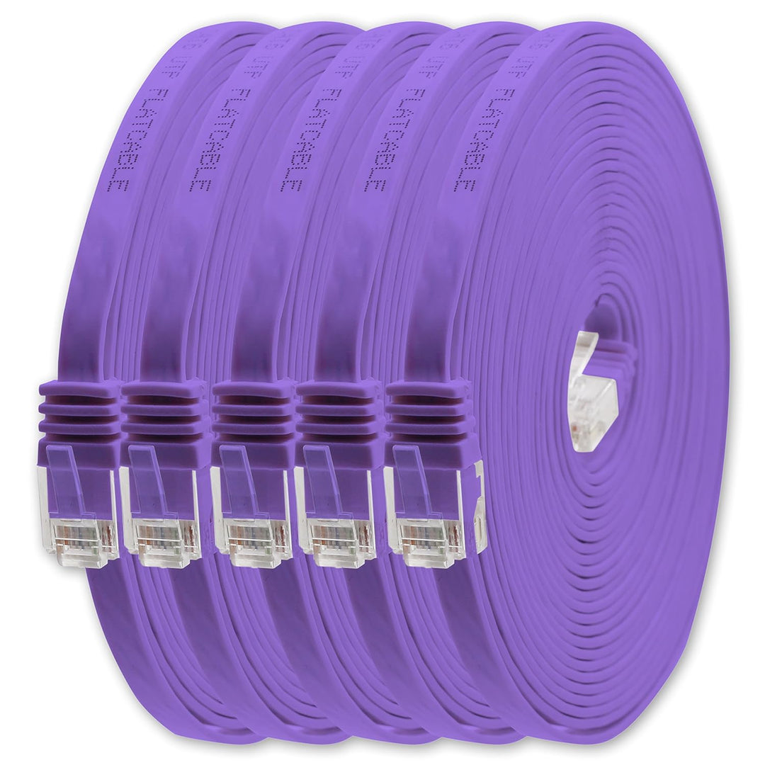 1aTTack.de 20m - violett - 5 Stück - Cat.6 Flaches Netzwerkkabel Cat6 Flachkabel Ultra Flach Cat.6 P