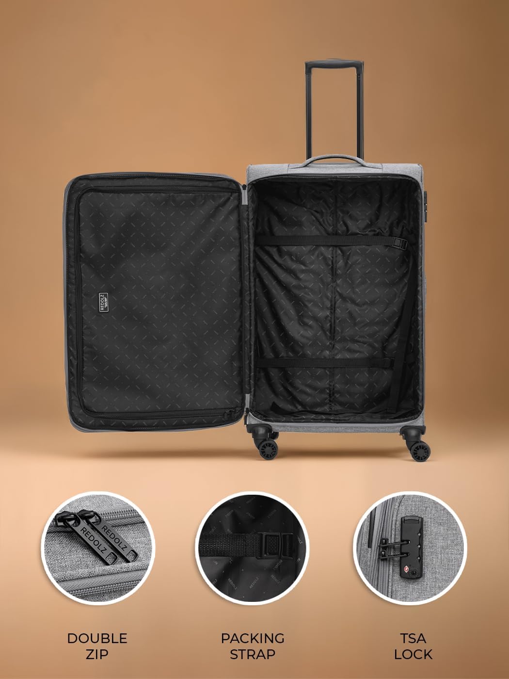 REDOLZ grosser Weichschalen Koffer für Damen & Herren | Leichter Trolley 77 cm mit 4 Doppelrollen &