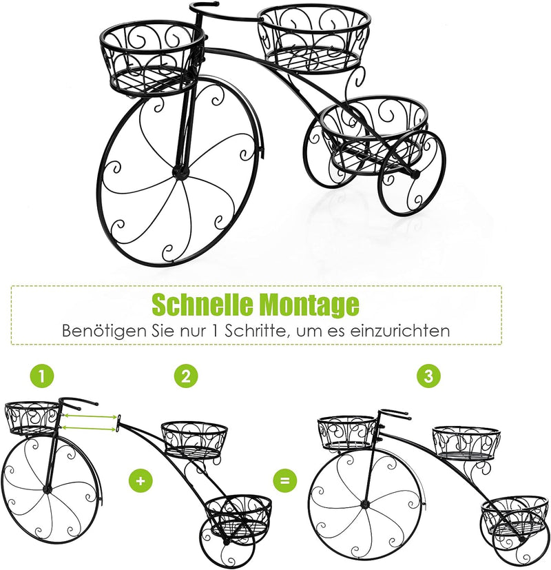 COSTWAY Blumenregal Pflanzenständer Fahrrad, Blumentopf-Ständer Metall mit 3 Körben, Restro Pflanzen