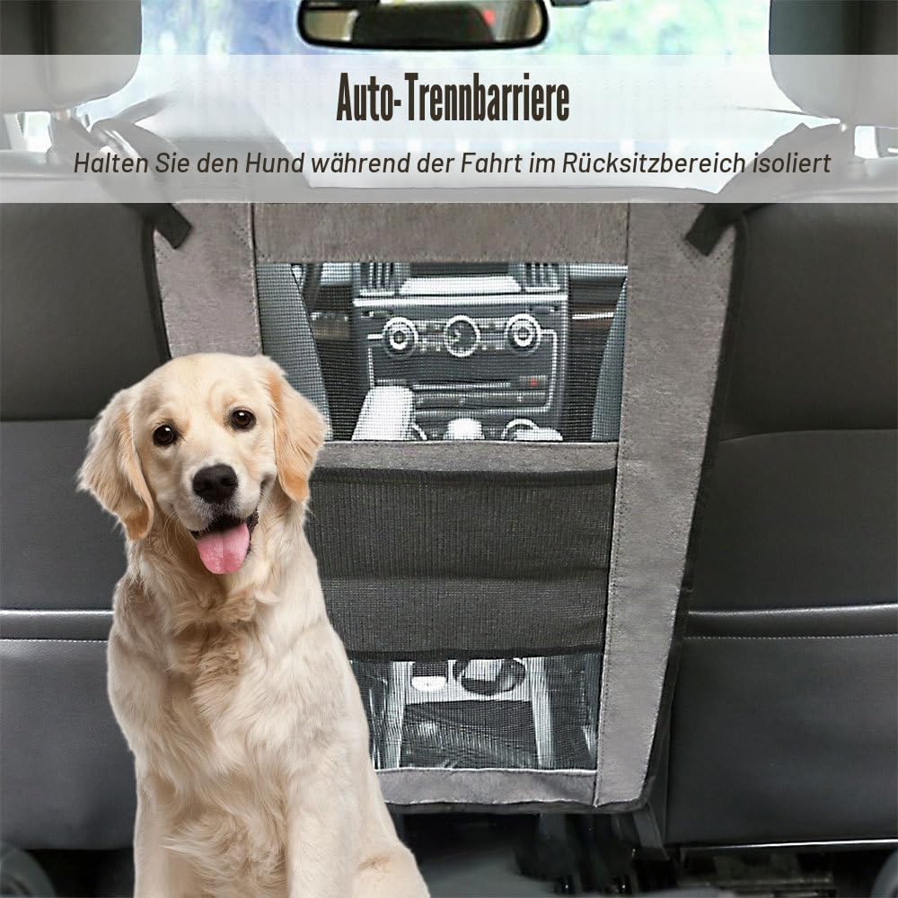 DONGKER Hundegitter Auto, Trennnetz Hund mit Aufbewahrungstasche, 57x45 cm, Universal Sicherheitsbar