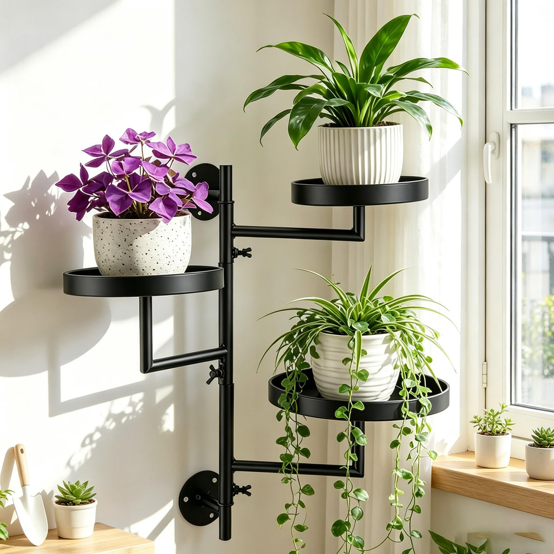 3-Stöckiges Drehbares Pflanzenregal Für Wandmontage – Metall Blumenständer Mit 180°-Rotation, Erhöht