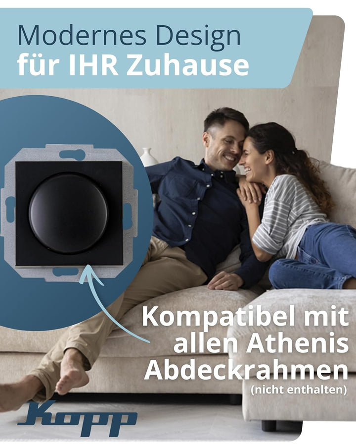 Kopp Athenis Druck-Wechsel-Dimmer, Kombigerät, LED-Dimmer, für Glüh-Lampen, 230V Halogenlampen, Phas
