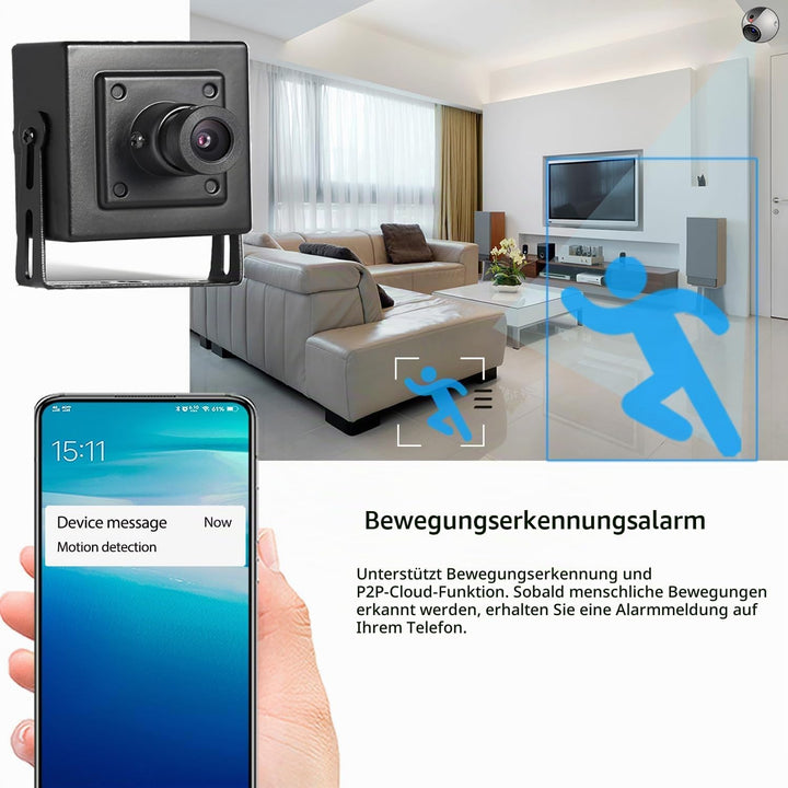 REVODATA 5MP Mini Sicherheits Innen POE IP Kamera mit Audio/Mikrofon, Audio Mini Grösse 3,6mm Objekt