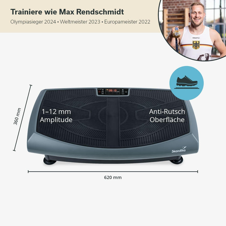 Skandika 4D Vibrationsplatte V2000 Grau | 4D Vibration bis zu 35 Hz, Curved Technology, Bluetooth-La