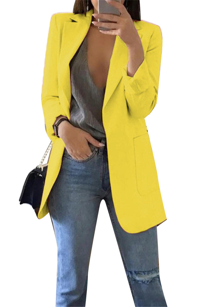 EFOFEI Damen Frühlings Kurz Mantel Jacke Mit Doppelter Seitentasche Elegant Langarm Blazer Mode Anzu