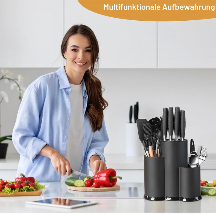 3 in 1 Messerblock Ohne Messer Schwarz Küchenutensilienhalter Messerhalter mit Schlitzen Knife Holde