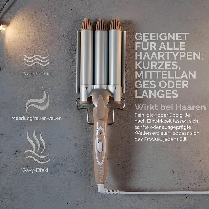 Nyra Lockenstab Home 3 Röhren, professioneller Lockenstab mit grossen Wellen, 2 Temperaturen (170 °C