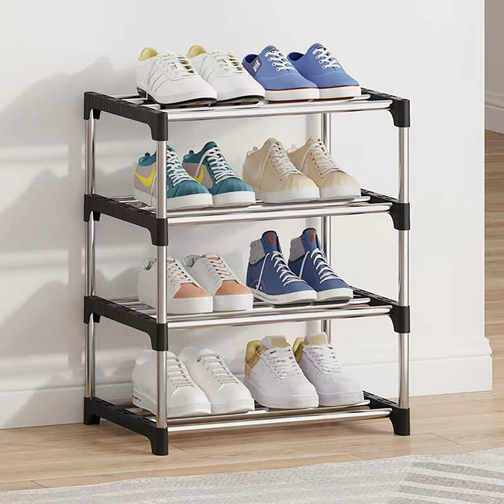 Kleines Schuhregal, stapelbares Schuhregal, 4 Ebenen, Fussraumaufbewahrung, leichtes Schuhregale, Au