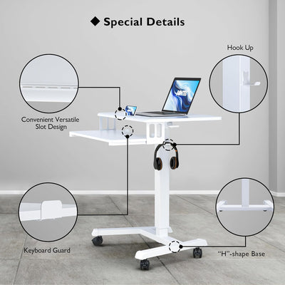 BONTEC Schreibtisch Höhenverstellbar mit Tastaturablage, mobiles Podium, Computer-Workstation bis zu