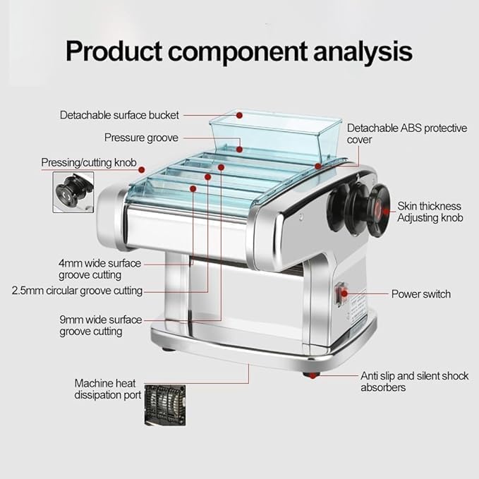 Elektrische Nudelmaschine, 135W pastamaker aus Edelstahl, geeignet für die Herstellung von Spaghetti