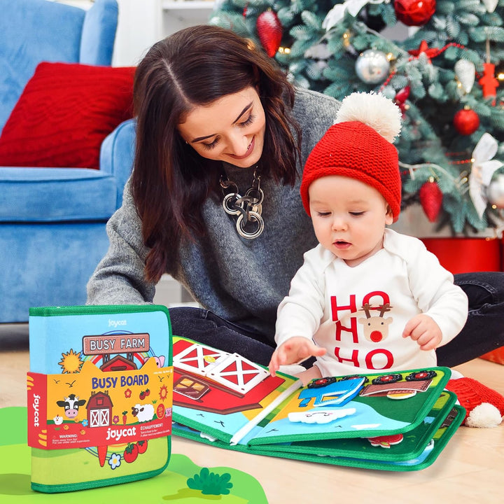 JoyCat Busy Board Montessori Spielzeug ab 1 Jahr, Bauernhof Quiet Book Busy Book für Autofahrten, Re