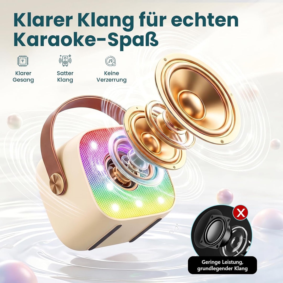 Karaoke Maschine mit 2 Drahtlosen Mikrofonen, Wowstar Tragbares Bluetooth Karaoke Maschine für Kinde