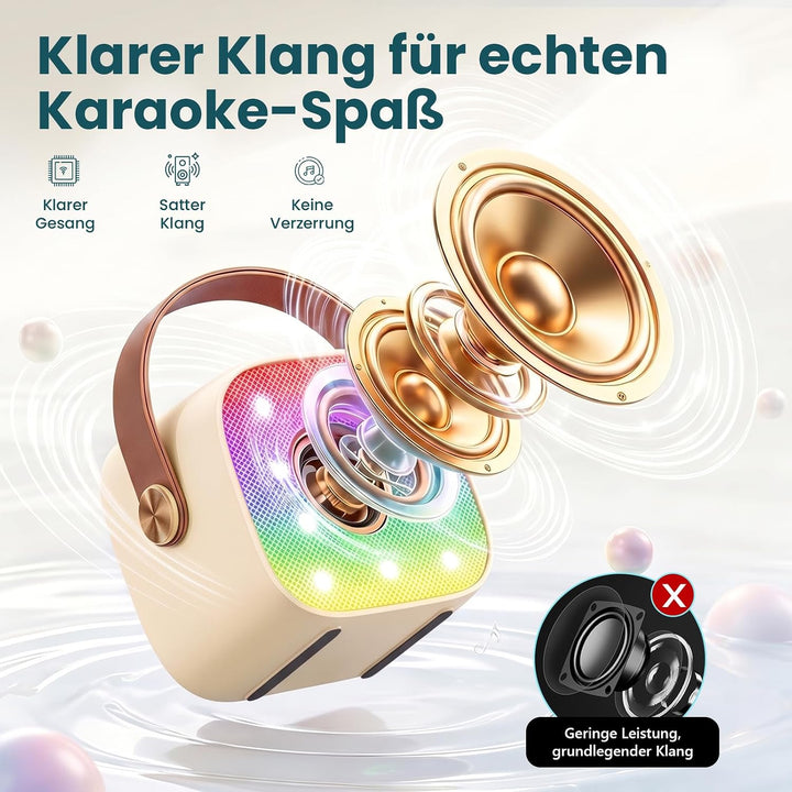Karaoke Maschine mit 2 Drahtlosen Mikrofonen, Wowstar Tragbares Bluetooth Karaoke Maschine für Kinde