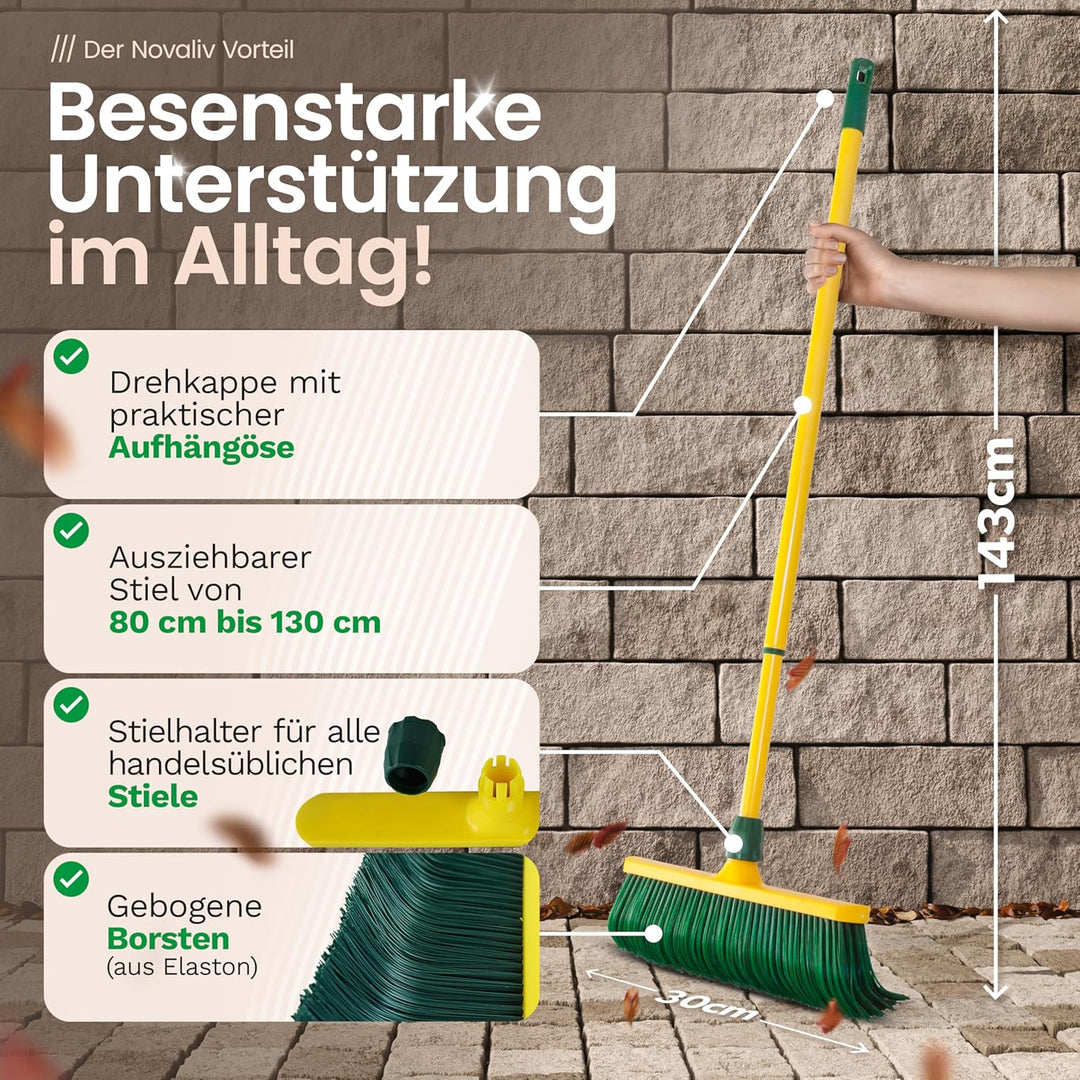 Novaliv Krallenbesen Set 30 cm Kunststoff mit Teleskopstiel Hofbesen Allzweckbesen Kehrbesen Terrass