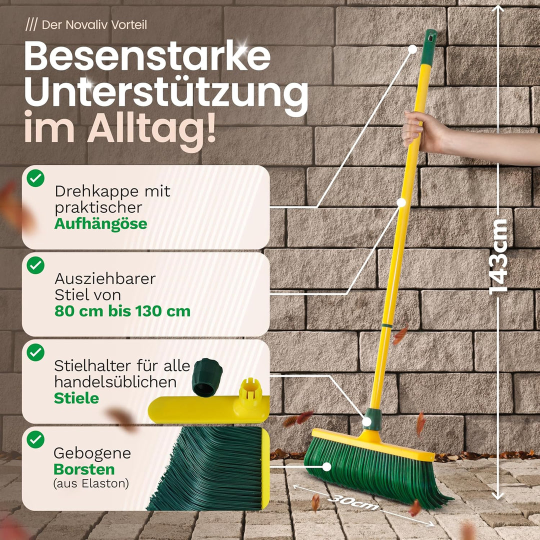 Novaliv Krallenbesen Set 30 cm Kunststoff mit Teleskopstiel Hofbesen Allzweckbesen Kehrbesen Terrass