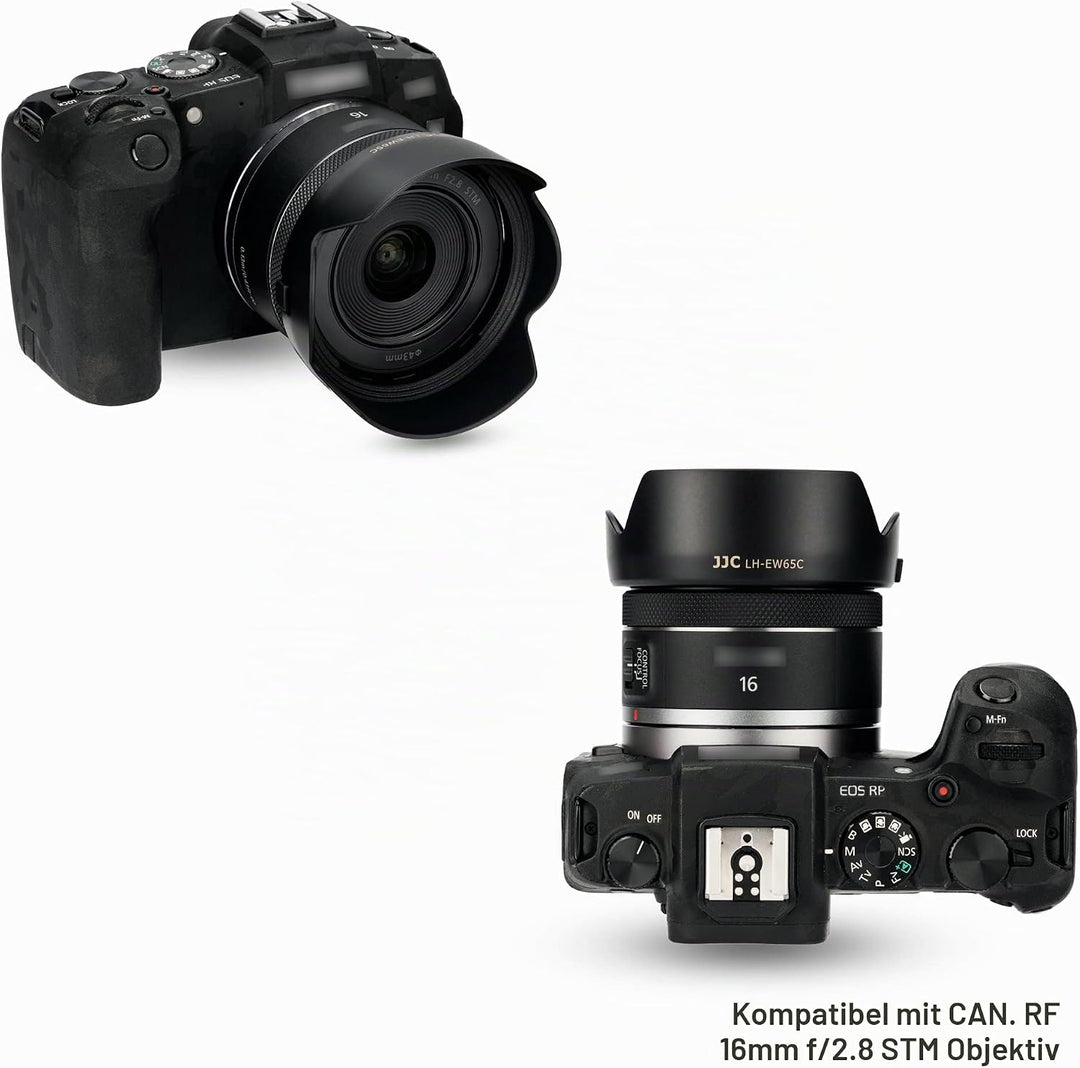 JJC Bajonett Gegenlichtblende Streulichtblende für Canon RF 16 mm f/2.8 STM Objektiv auf Canon EOS R