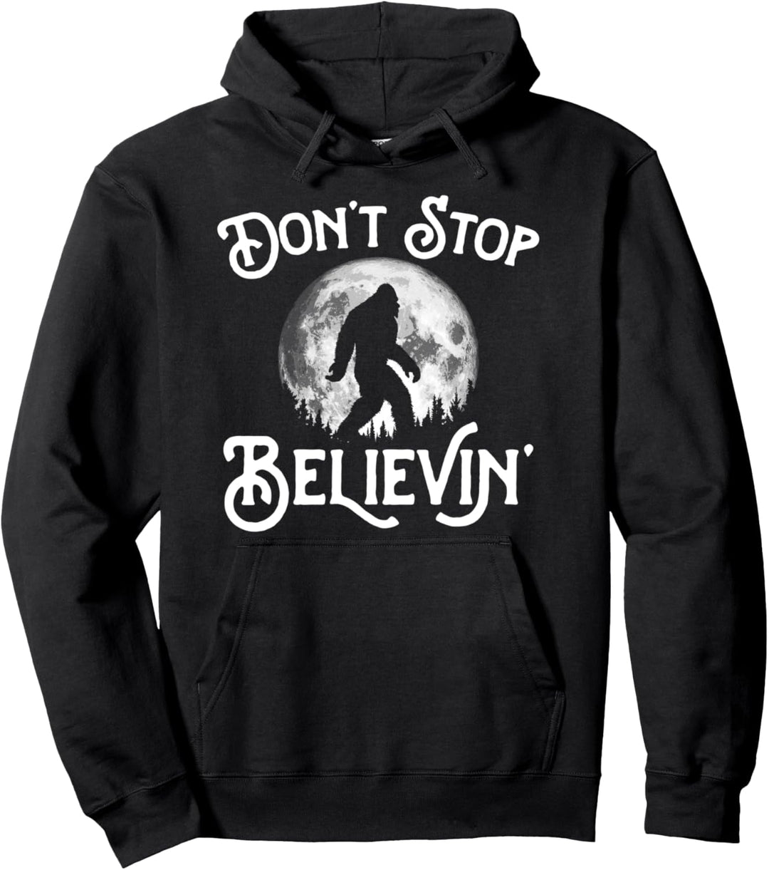 Don't Stop Believin'! Bigfoot at Night Full Moon & Trees Pullover Hoodie